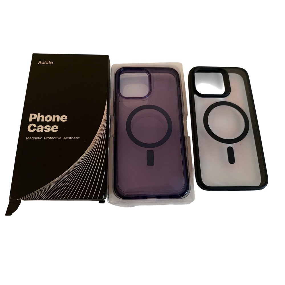 Aulofe Magnetic iPhone Case Set Deep Purple and Frosted Black MagSafe Compatible